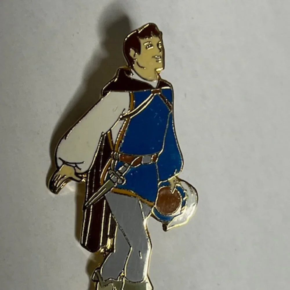 Disney Prince Charming Snow White Lapel Hat Vest Pin Gold Tone 1.75